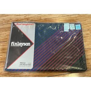Vintage 1980s Finlayson Burlington Twin Bedsheet Flat Dark Blue Striped NIP